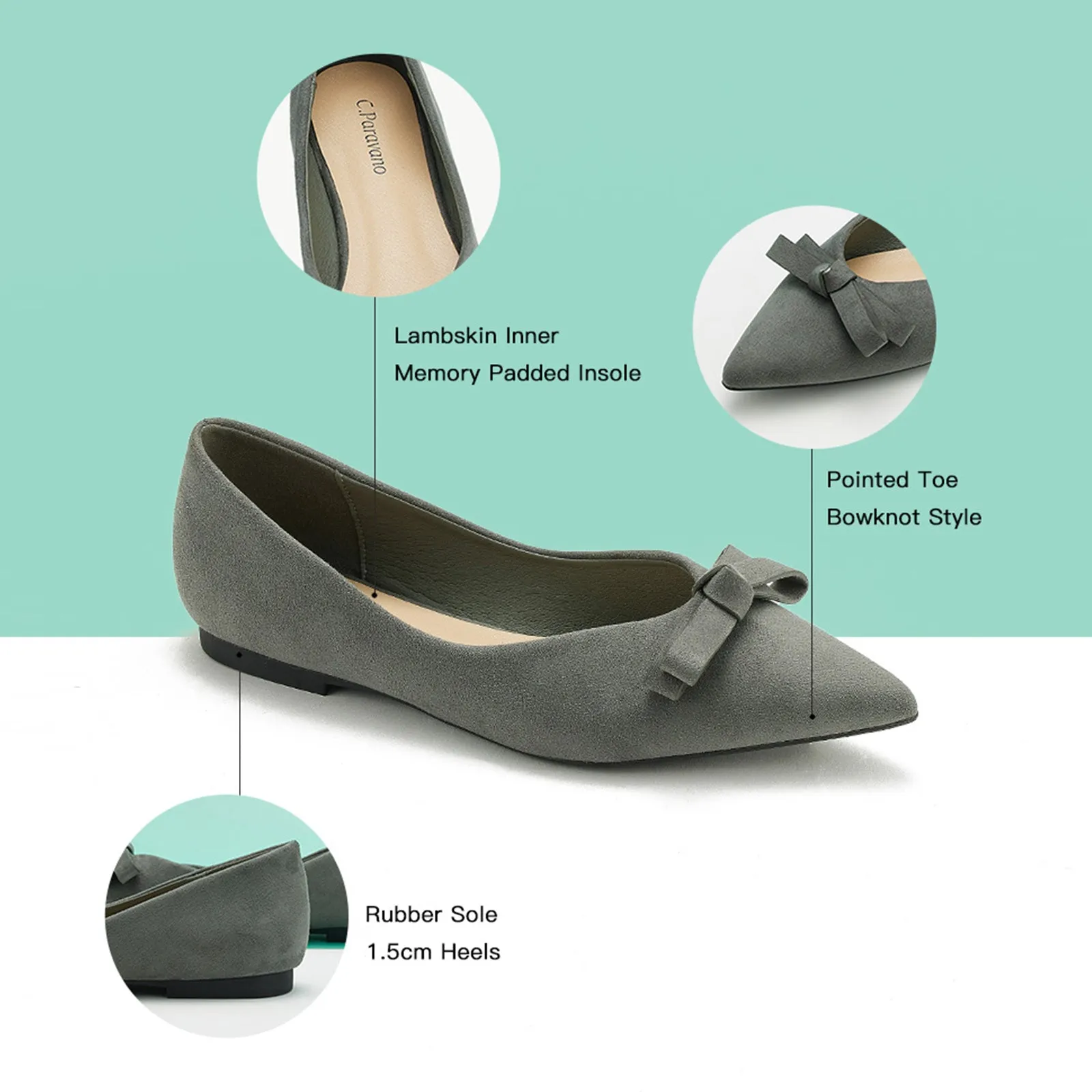 Bowknot Suede Flats (Aida) Haze Blue