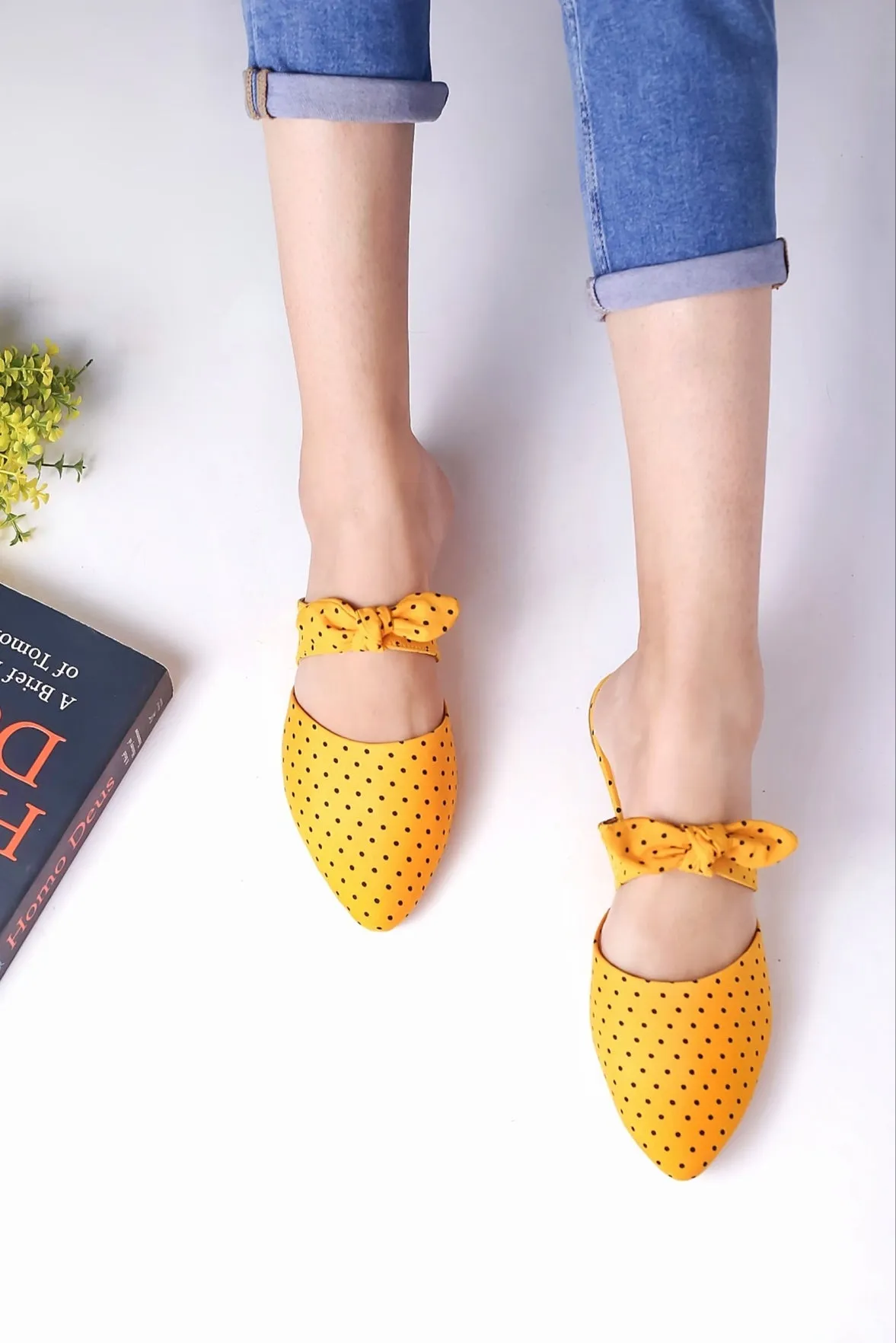 Brauch Mustard Polka Bow Mules