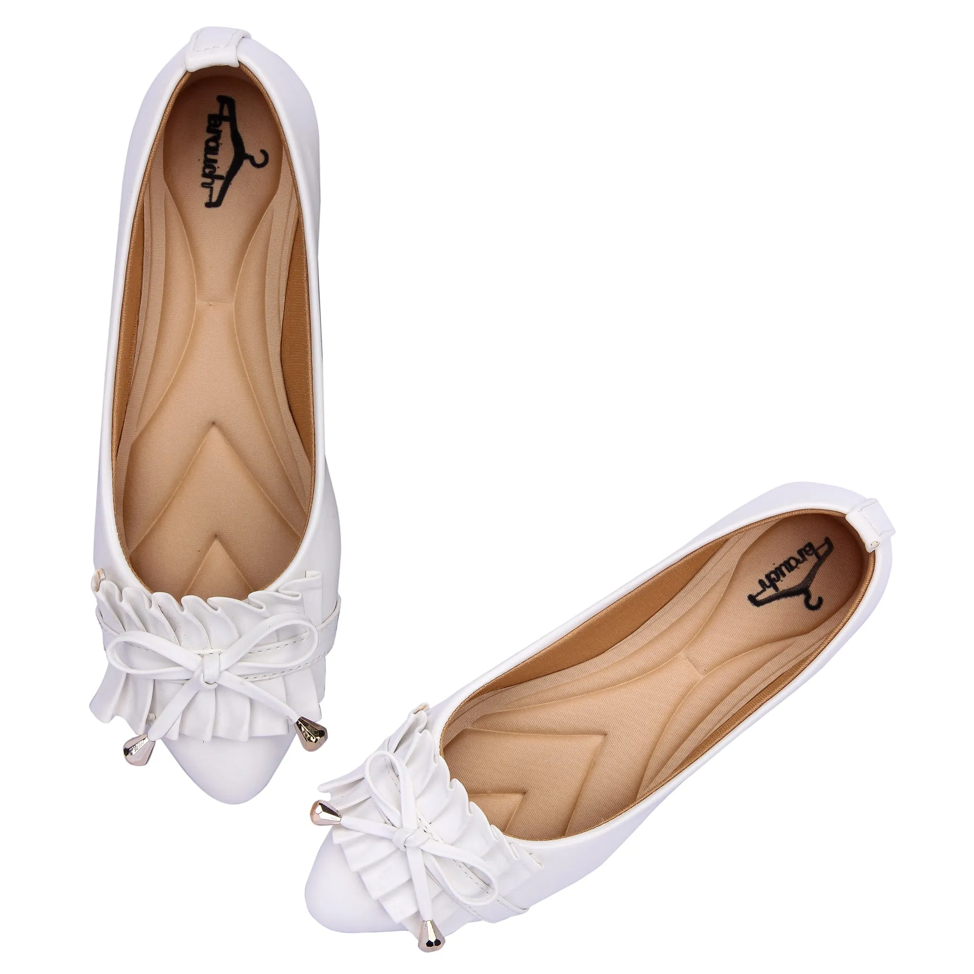 Brauch White Frill Bow Ballarines