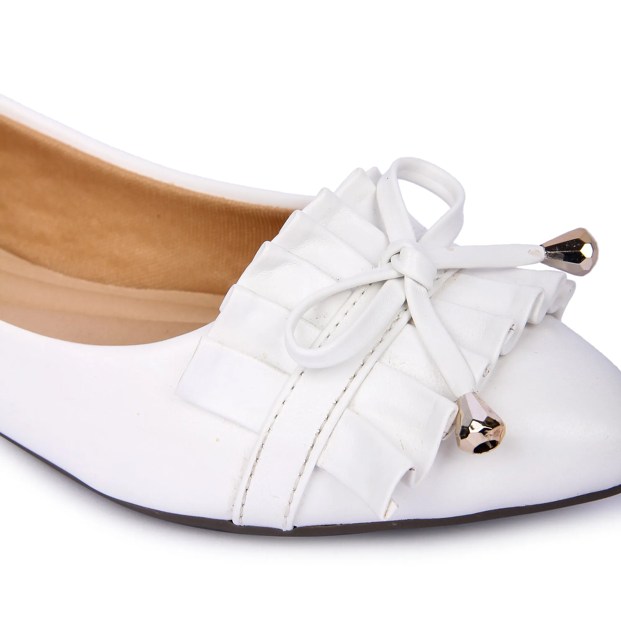 Brauch White Frill Bow Ballarines