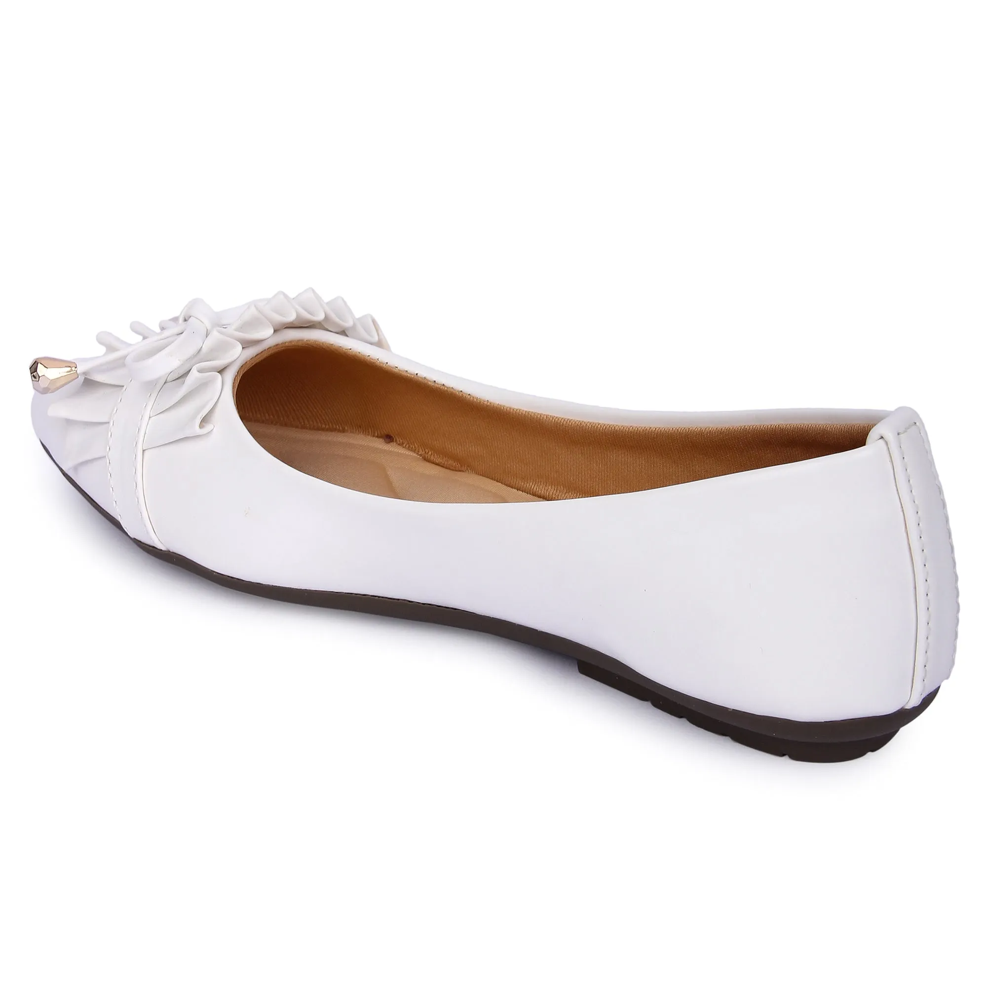 Brauch White Frill Bow Ballarines
