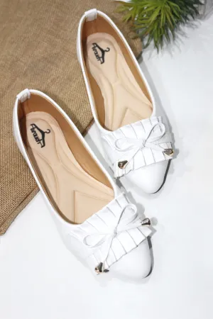 Brauch White Frill Bow Ballarines