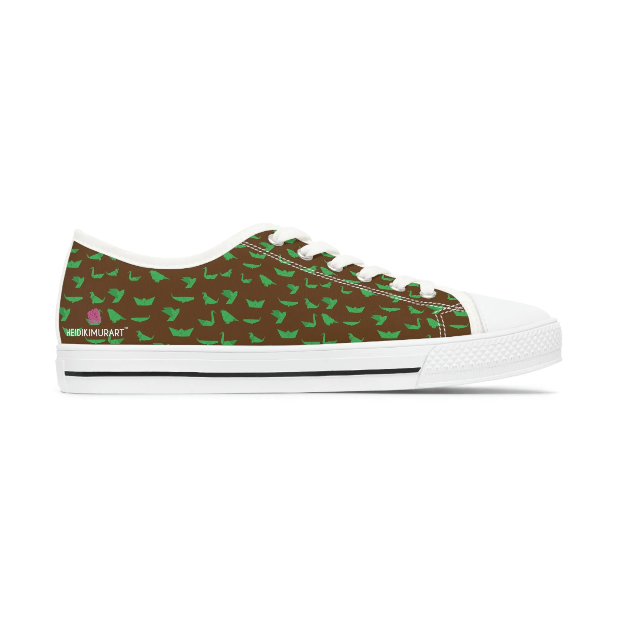 Brown Green Cranes Ladies' Sneakers, Women's Low Top Sneakers Best Quality Women's Canvas Sneakers (US Size: 5.5-12)