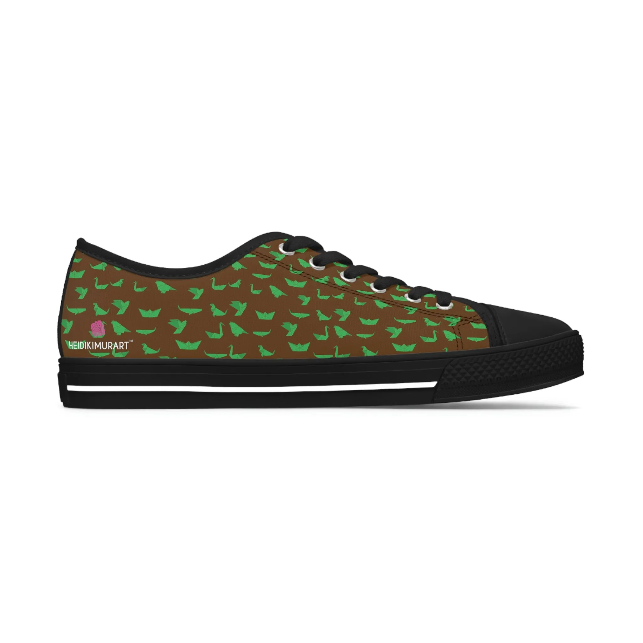 Brown Green Cranes Ladies' Sneakers, Women's Low Top Sneakers Best Quality Women's Canvas Sneakers (US Size: 5.5-12)