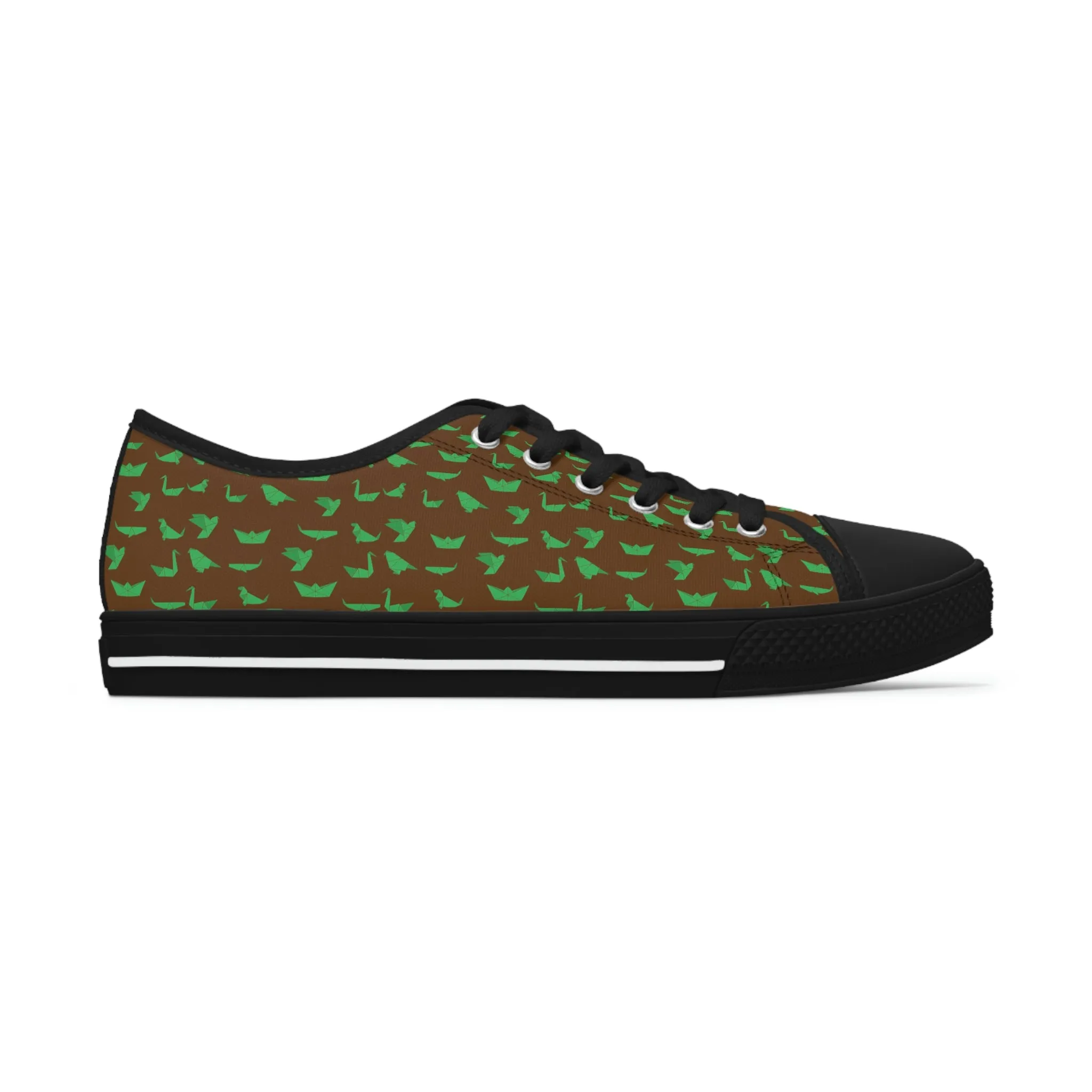 Brown Green Cranes Ladies' Sneakers, Women's Low Top Sneakers Best Quality Women's Canvas Sneakers (US Size: 5.5-12)