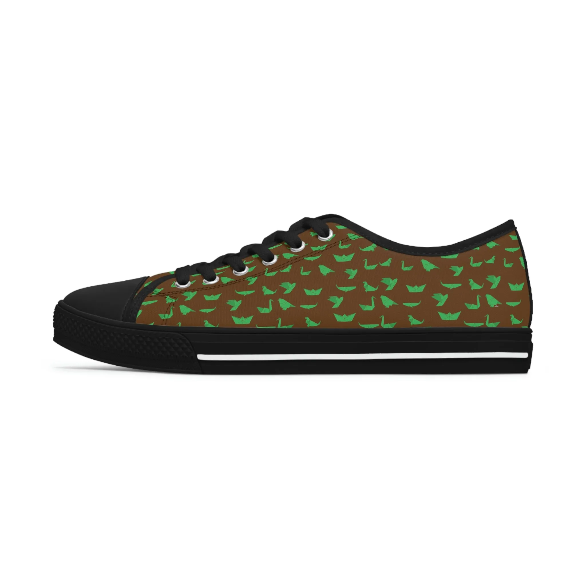 Brown Green Cranes Ladies' Sneakers, Women's Low Top Sneakers Best Quality Women's Canvas Sneakers (US Size: 5.5-12)