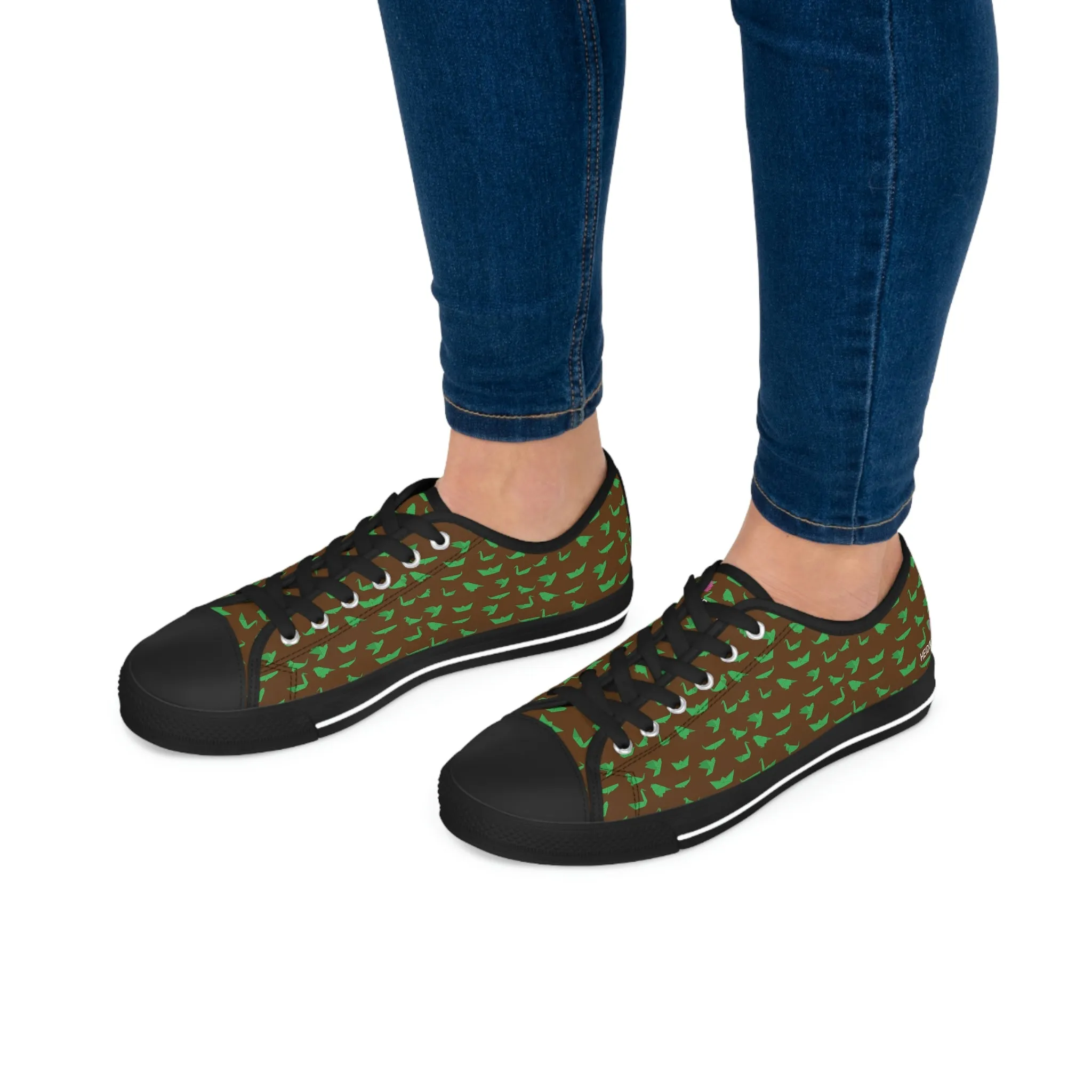 Brown Green Cranes Ladies' Sneakers, Women's Low Top Sneakers Best Quality Women's Canvas Sneakers (US Size: 5.5-12)