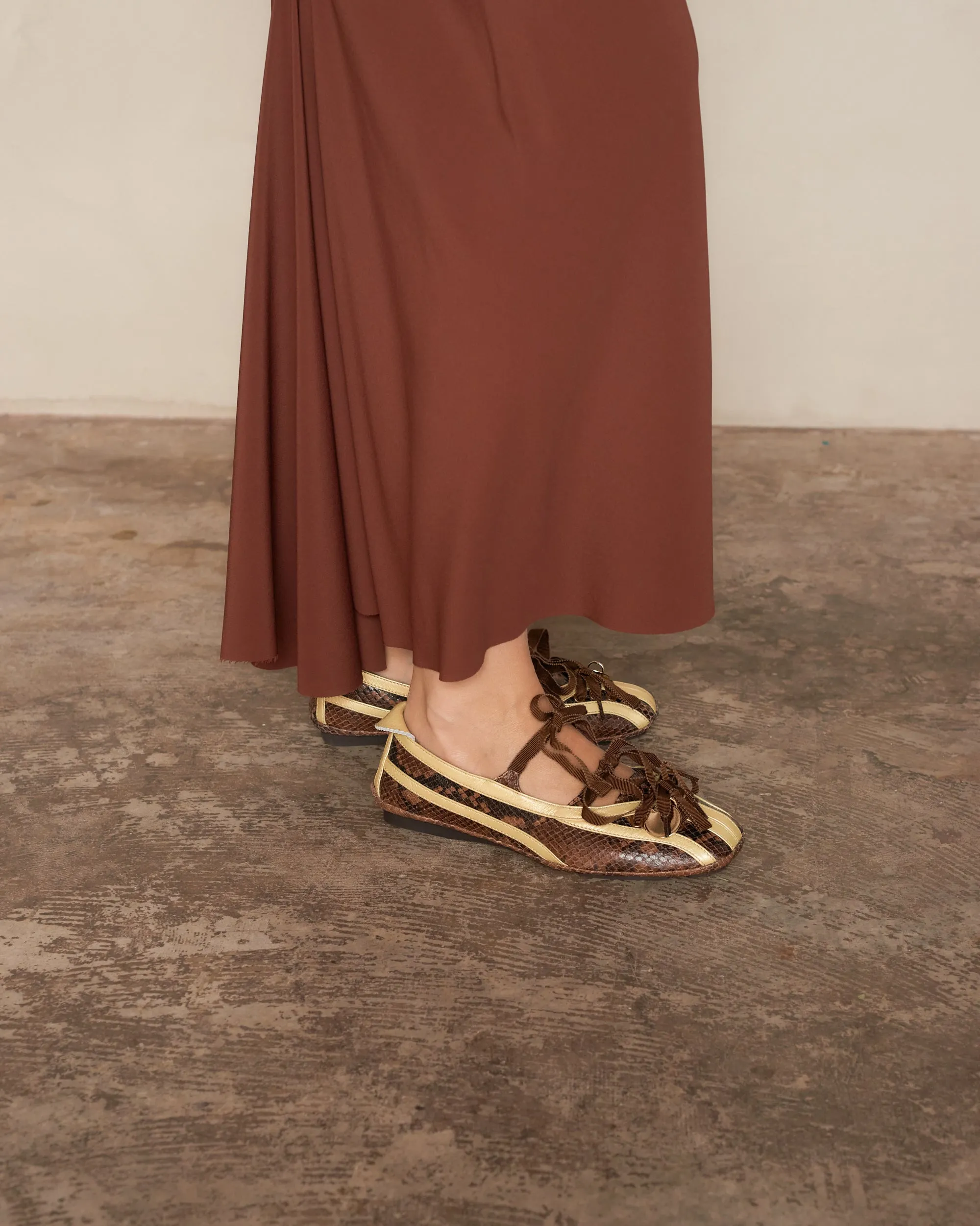Brown Python Lella Hybrid Ballerina Shoe