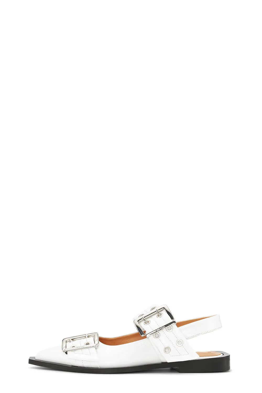 Buckle Pointed Toe Slingback Flats - White