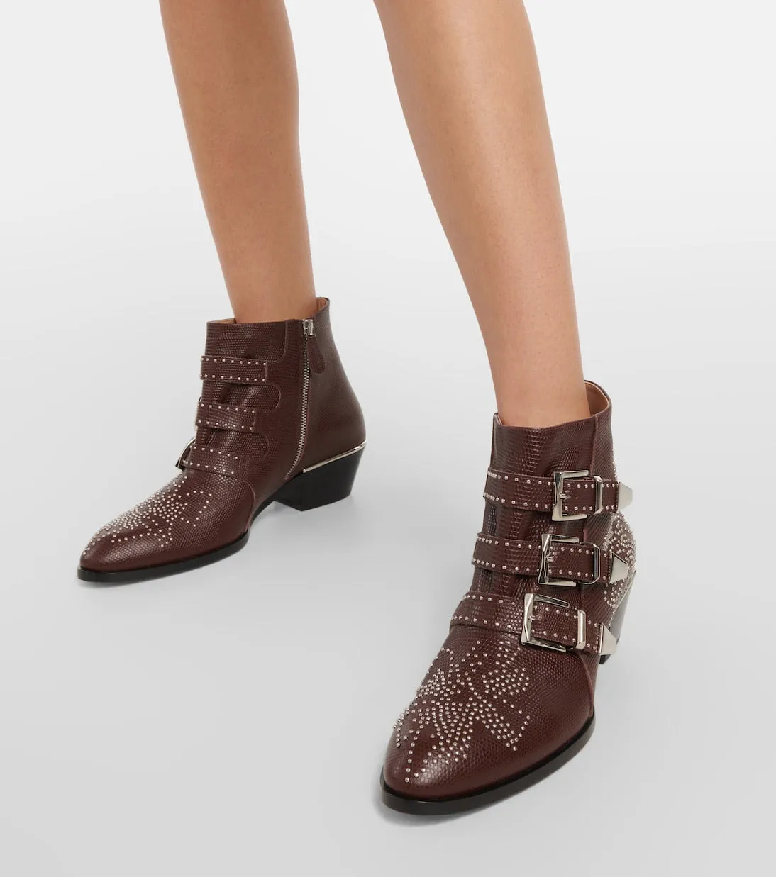Chloé studded leather susan ankle boots, brown