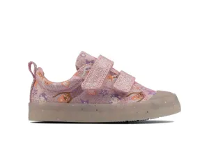 Clarks - Girls Pink Canvas Shoe - Foxing Print T