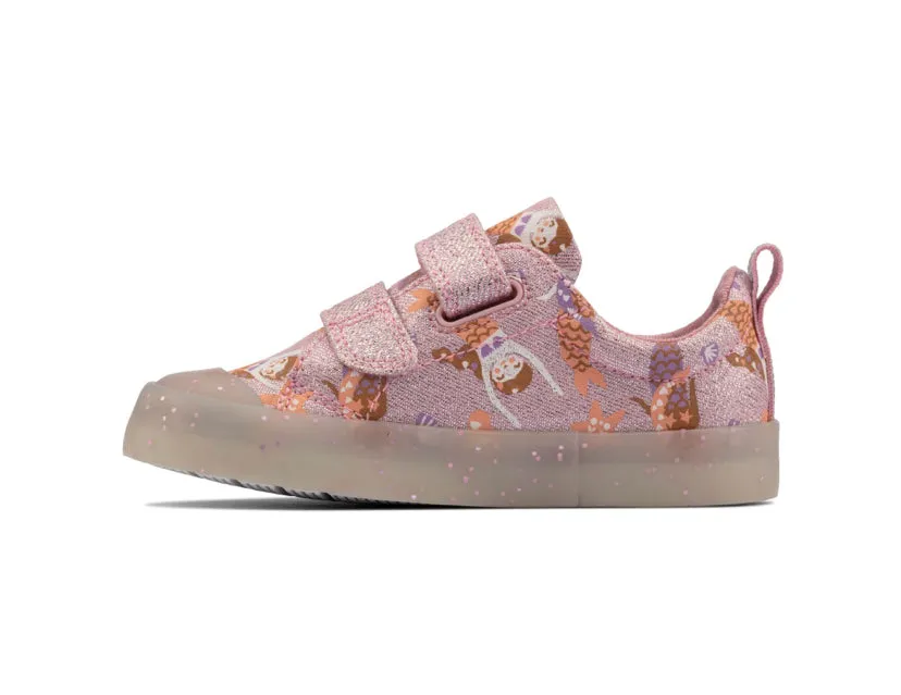 Clarks - Girls Pink Canvas Shoe - Foxing Print T