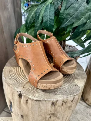 Cognac Studded Carley Wedge Open Toe Sandals