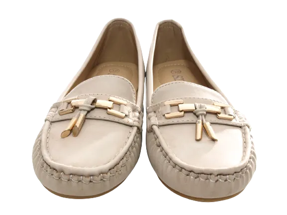 Damen Slipper Halbschuhe Ballerina Loafer Mokassins Slip On Flats Freizeit Beige # 954