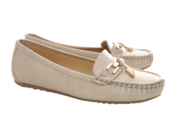 Damen Slipper Halbschuhe Ballerina Loafer Mokassins Slip On Flats Freizeit Beige # 954