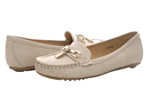 Damen Slipper Halbschuhe Ballerina Loafer Mokassins Slip On Flats Freizeit Beige # 954