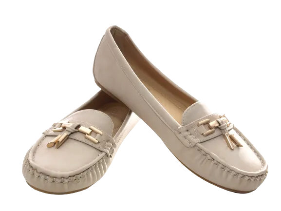 Damen Slipper Halbschuhe Ballerina Loafer Mokassins Slip On Flats Freizeit Beige # 954