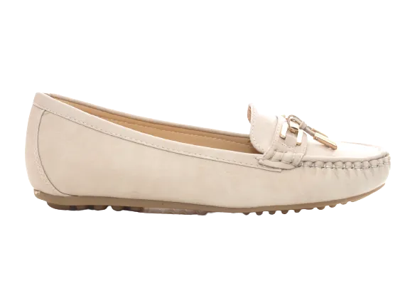 Damen Slipper Halbschuhe Ballerina Loafer Mokassins Slip On Flats Freizeit Beige # 954