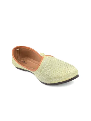 DESI COLOUR Men Gold-Toned Woven Design Mojaris