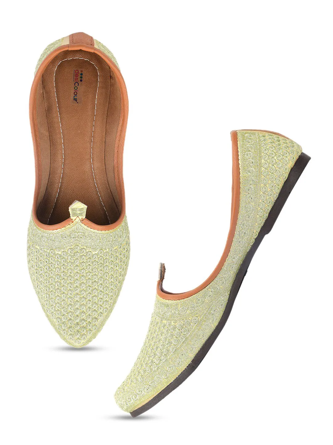 DESI COLOUR Men Gold-Toned Woven Design Mojaris