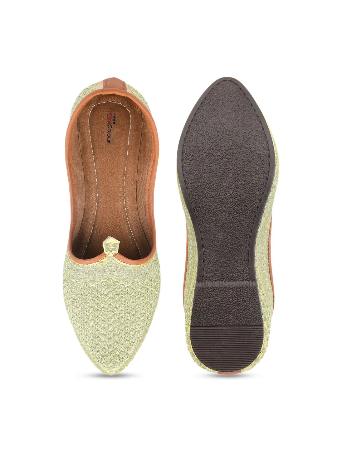 DESI COLOUR Men Gold-Toned Woven Design Mojaris