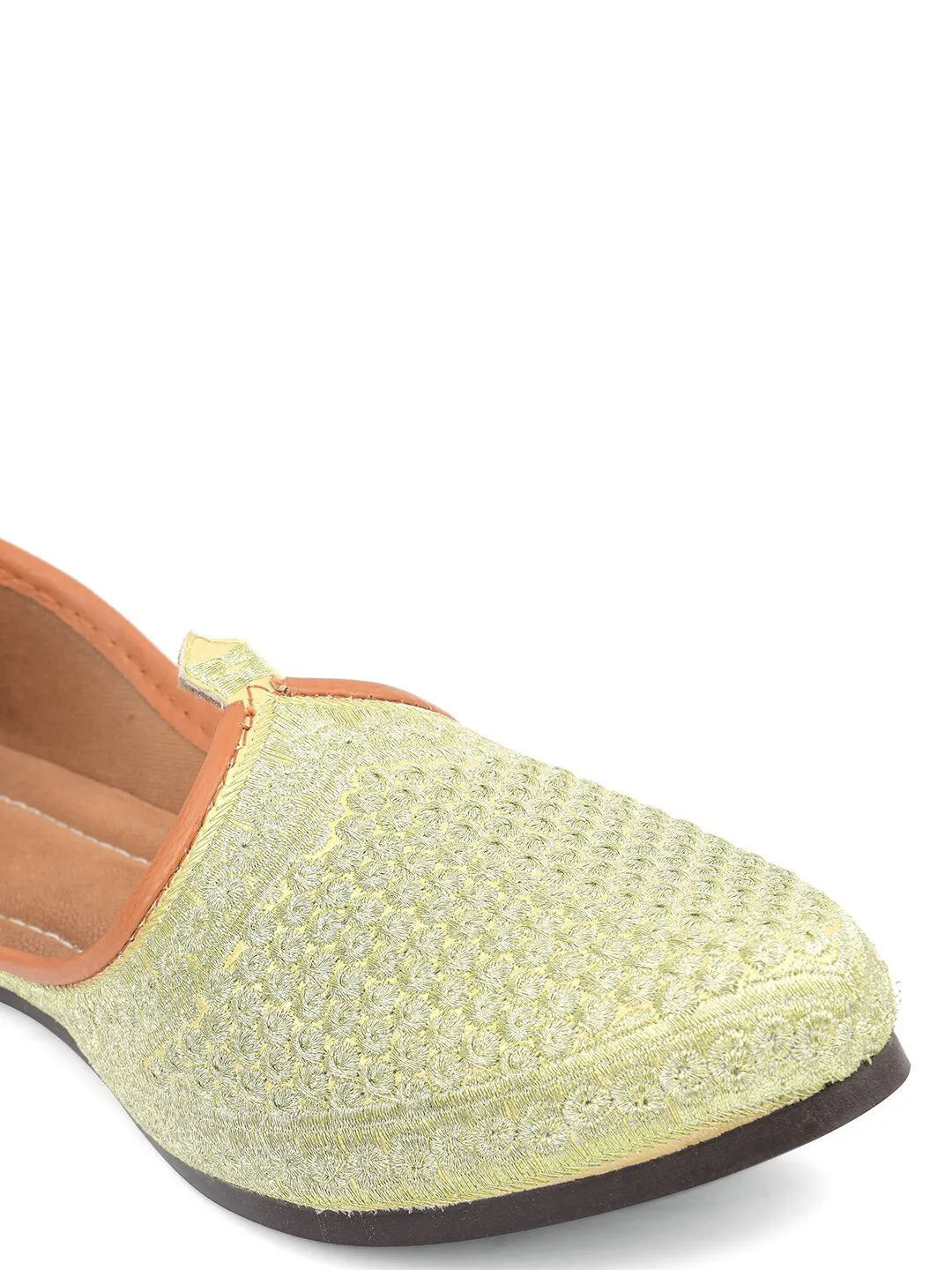 DESI COLOUR Men Gold-Toned Woven Design Mojaris