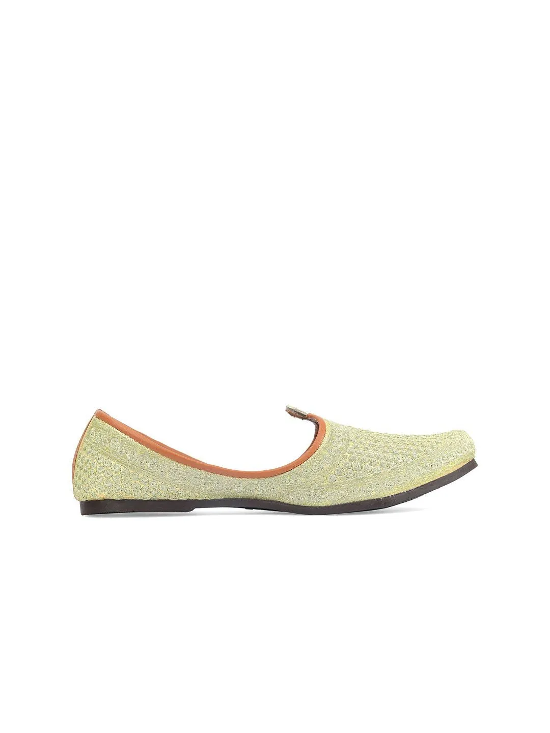 DESI COLOUR Men Gold-Toned Woven Design Mojaris