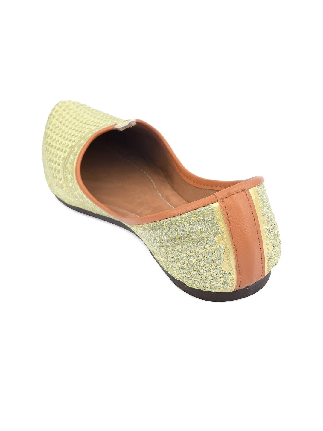 DESI COLOUR Men Gold-Toned Woven Design Mojaris