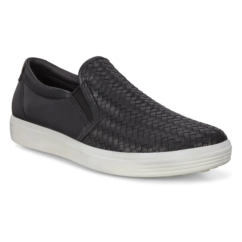 Ecco Soft 7 Woven Black Leather Slip-On (Women's)