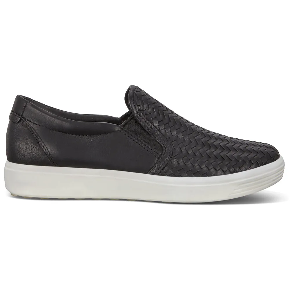 Ecco Soft 7 Woven Black Leather Slip-On (Women's)