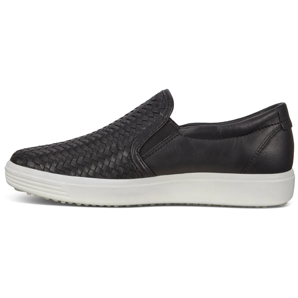 Ecco Soft 7 Woven Black Leather Slip-On (Women's)