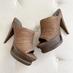 Elizabeth and James Woven Leather Wooden Platform Heels 8