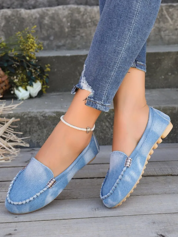 elveswallet Distressed Shallow Denim Slip-On Shoes