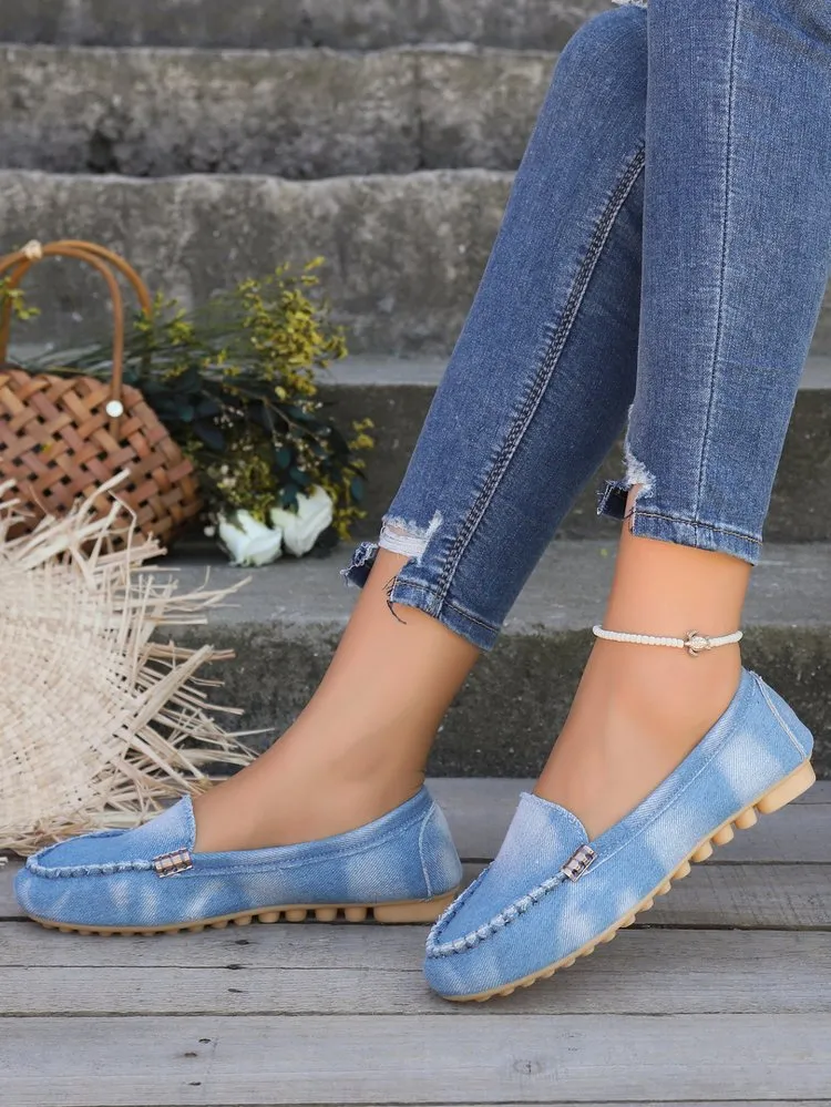elveswallet Distressed Shallow Denim Slip-On Shoes