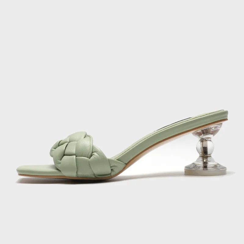 Fashion Woven Sandals Transparent Square Toe Open Toe High Heels