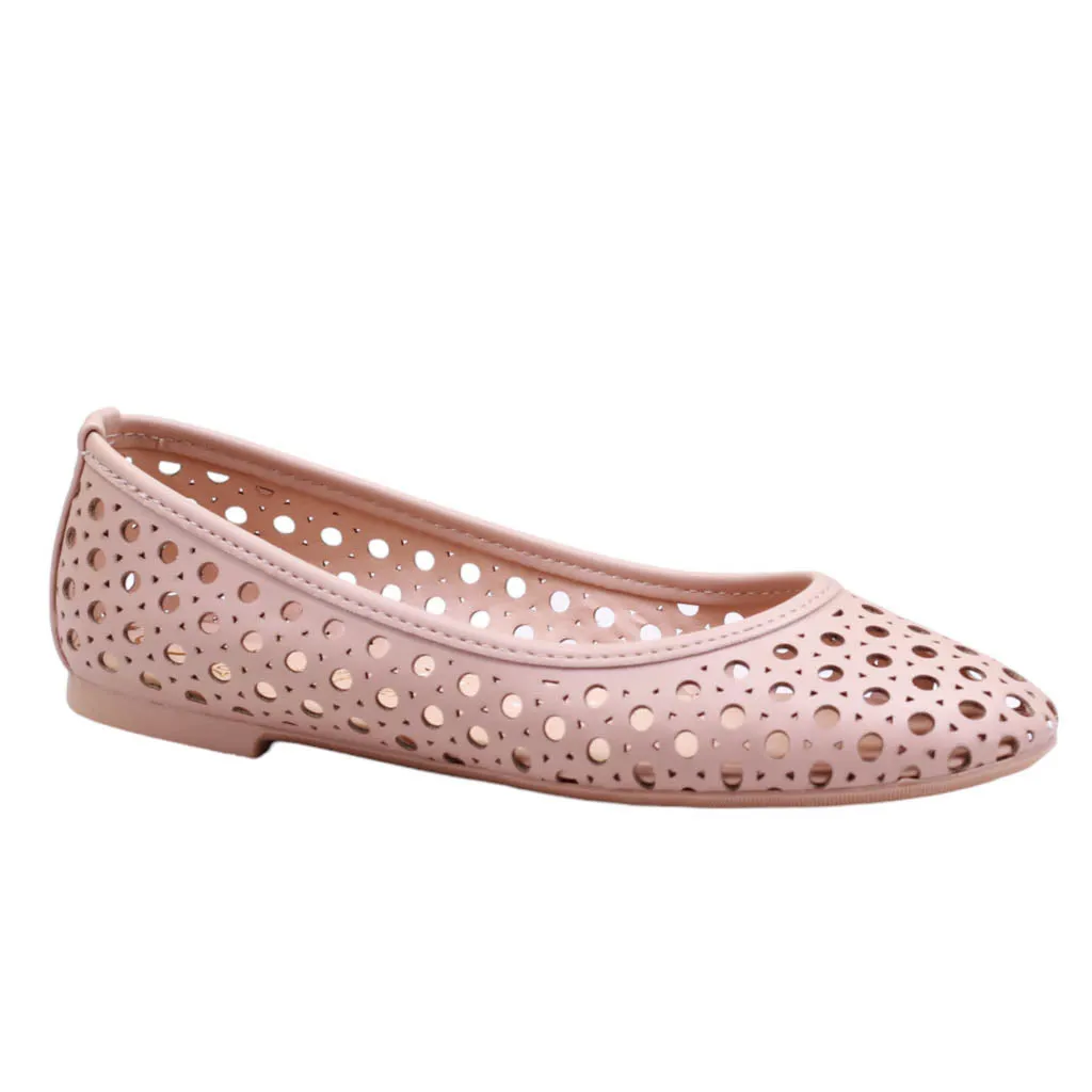 Flats para dama de punta redonda y corte con perforaciones circulares