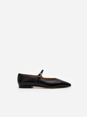 Flattered Camila Black Leather Ballet Flats