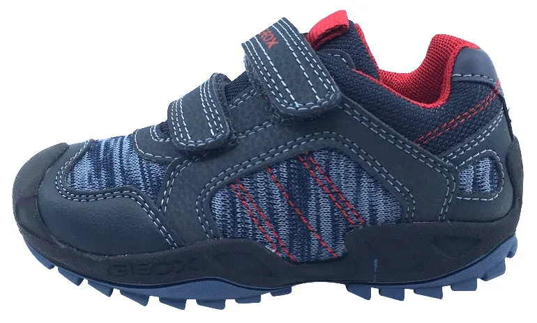 GEOX Boy's Savage Hook and Loop Closure Sneaker Tennis Shoes, Navy/Red