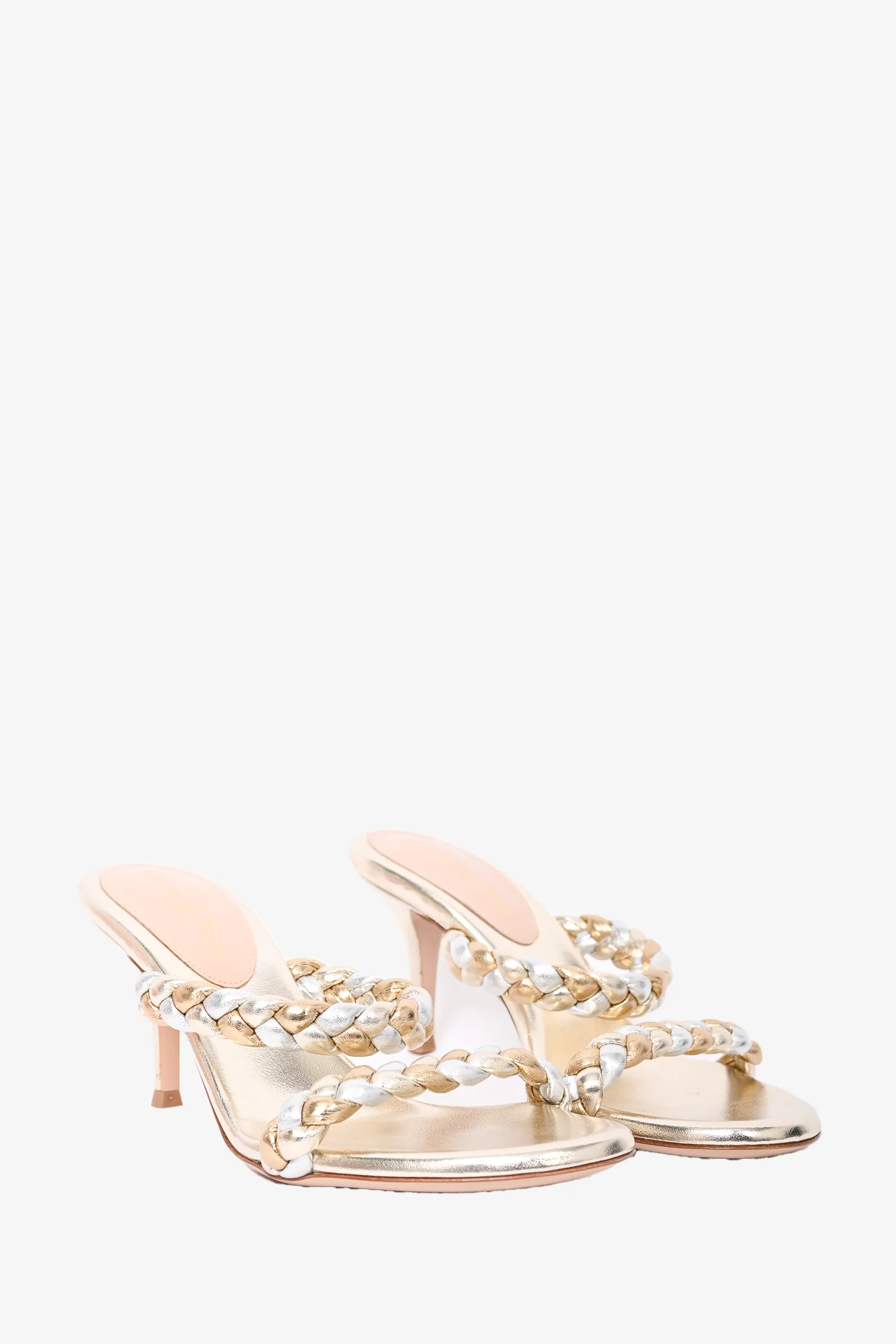 Gianvito Rossi Metallic Gold Woven Healed Sandals Size 38