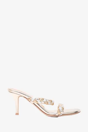 Gianvito Rossi Metallic Gold Woven Healed Sandals Size 38