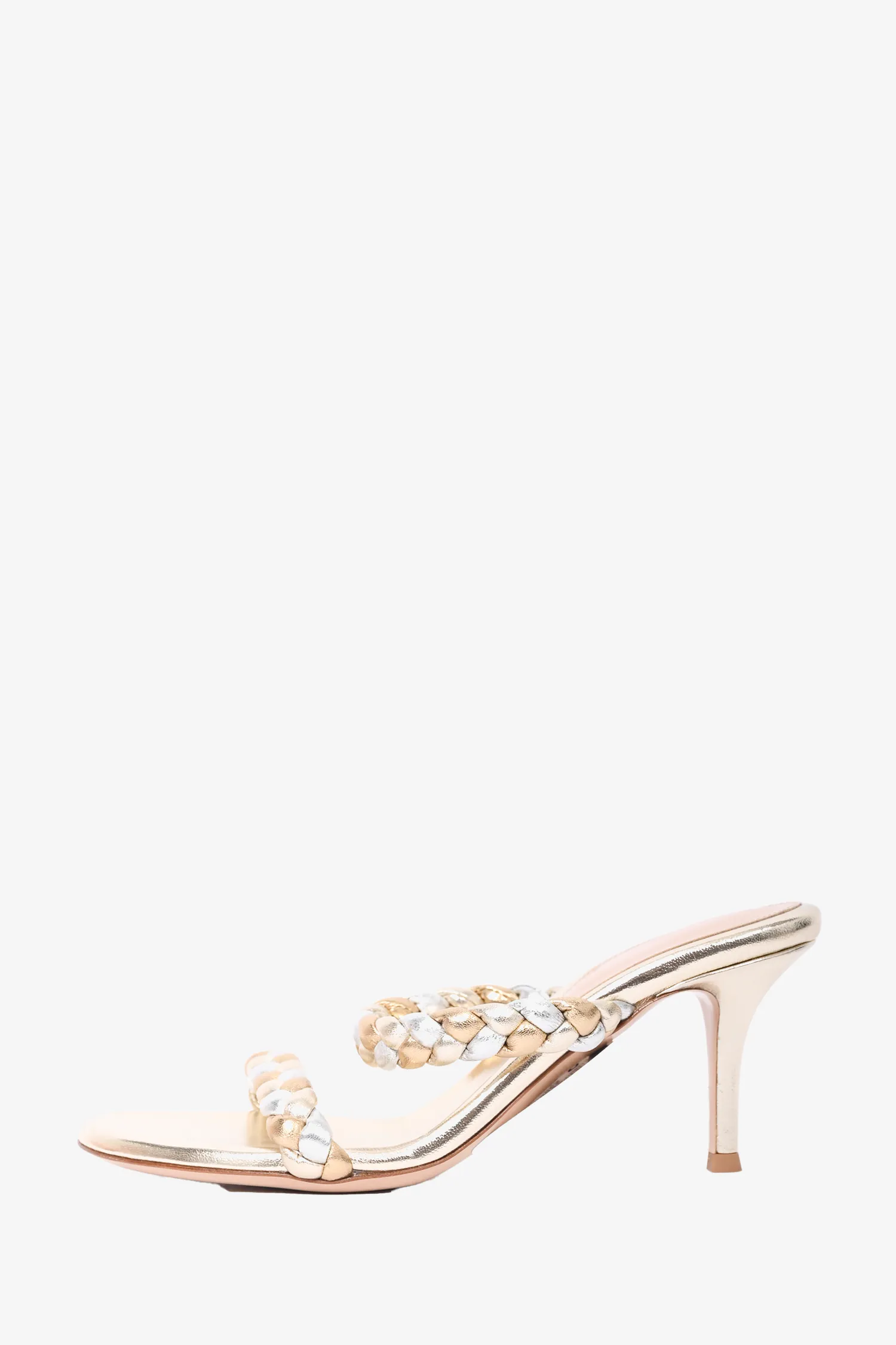 Gianvito Rossi Metallic Gold Woven Healed Sandals Size 38