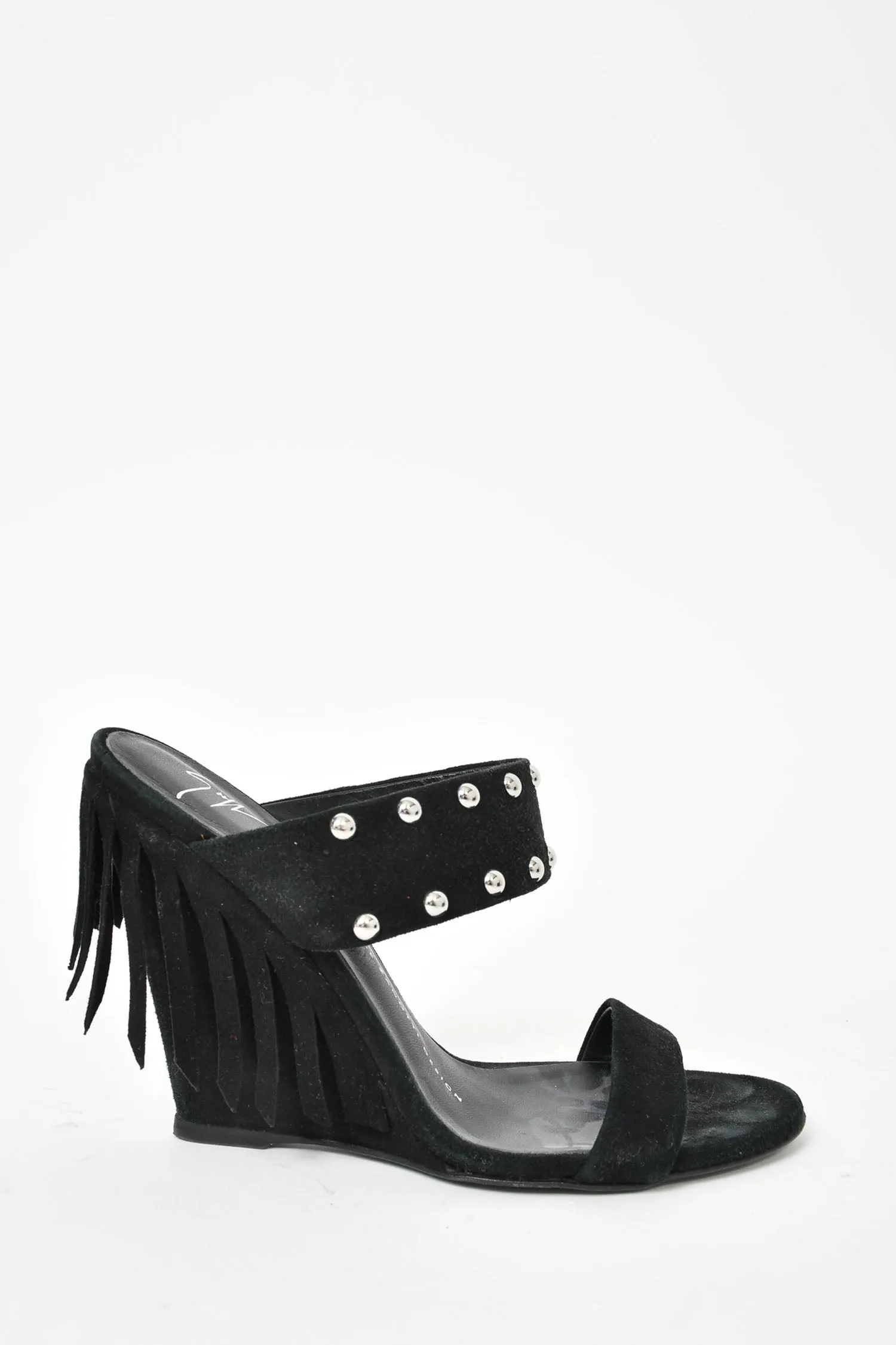 Giuseppe Zanotti Black Studded Fringe Wedge Size 37
