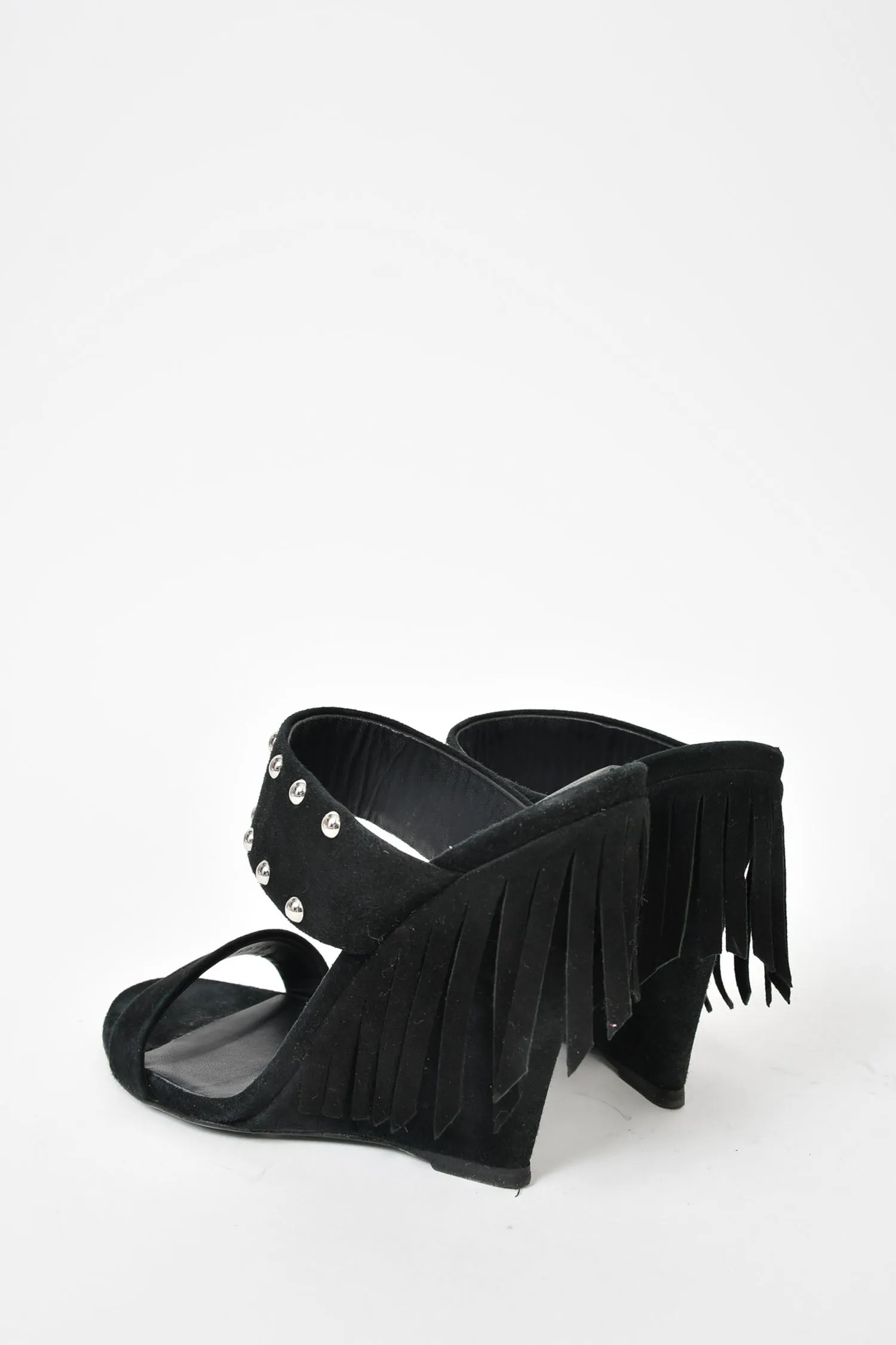 Giuseppe Zanotti Black Studded Fringe Wedge Size 37