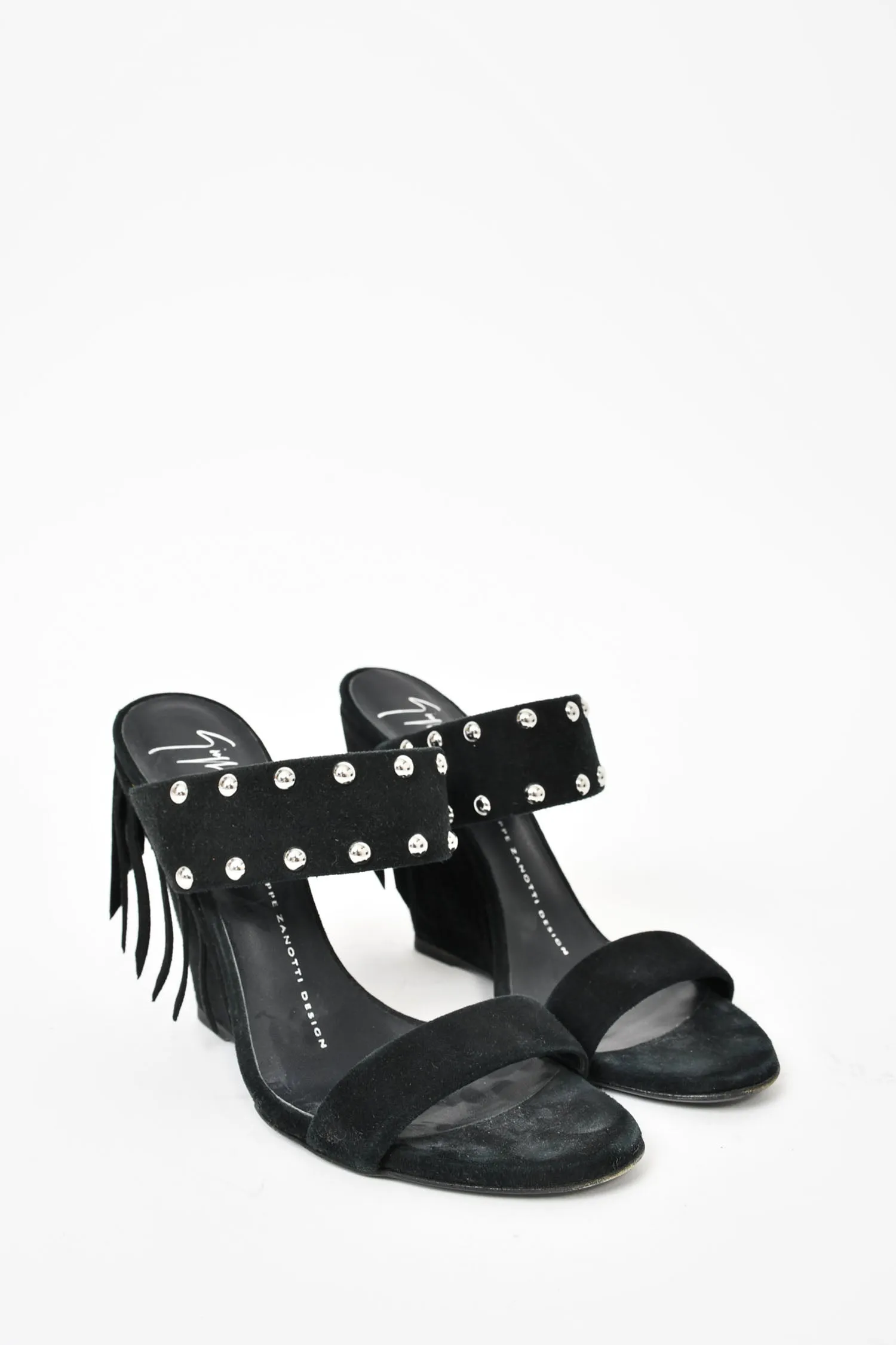 Giuseppe Zanotti Black Studded Fringe Wedge Size 37