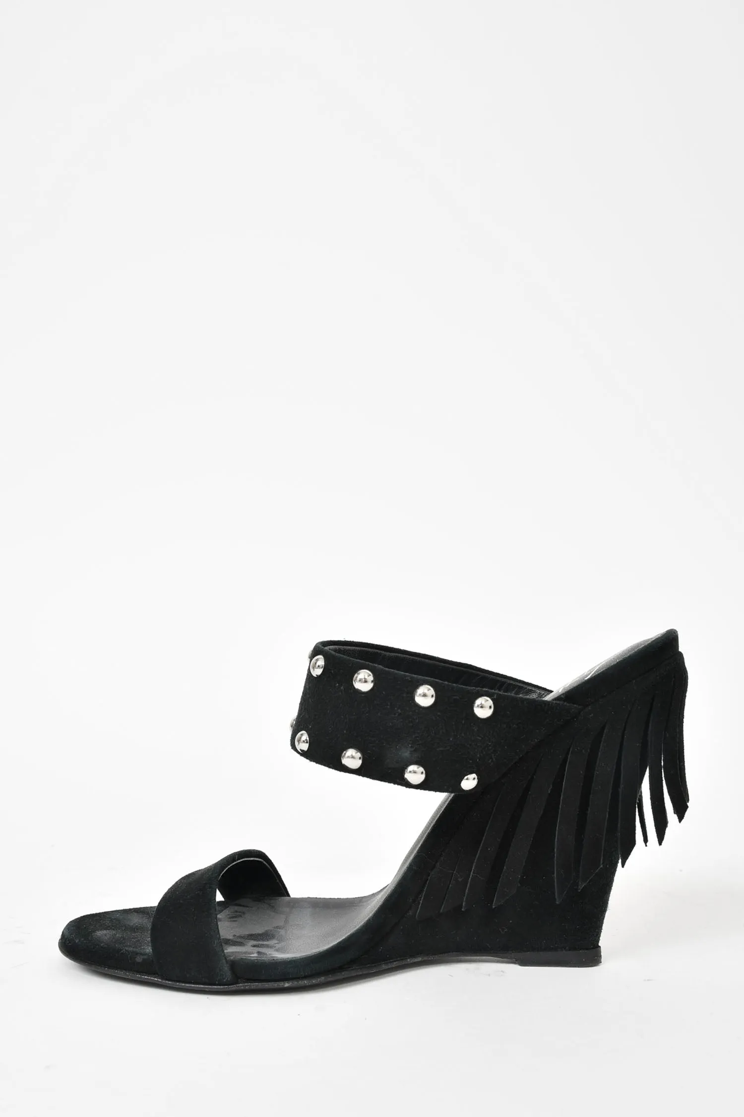 Giuseppe Zanotti Black Studded Fringe Wedge Size 37