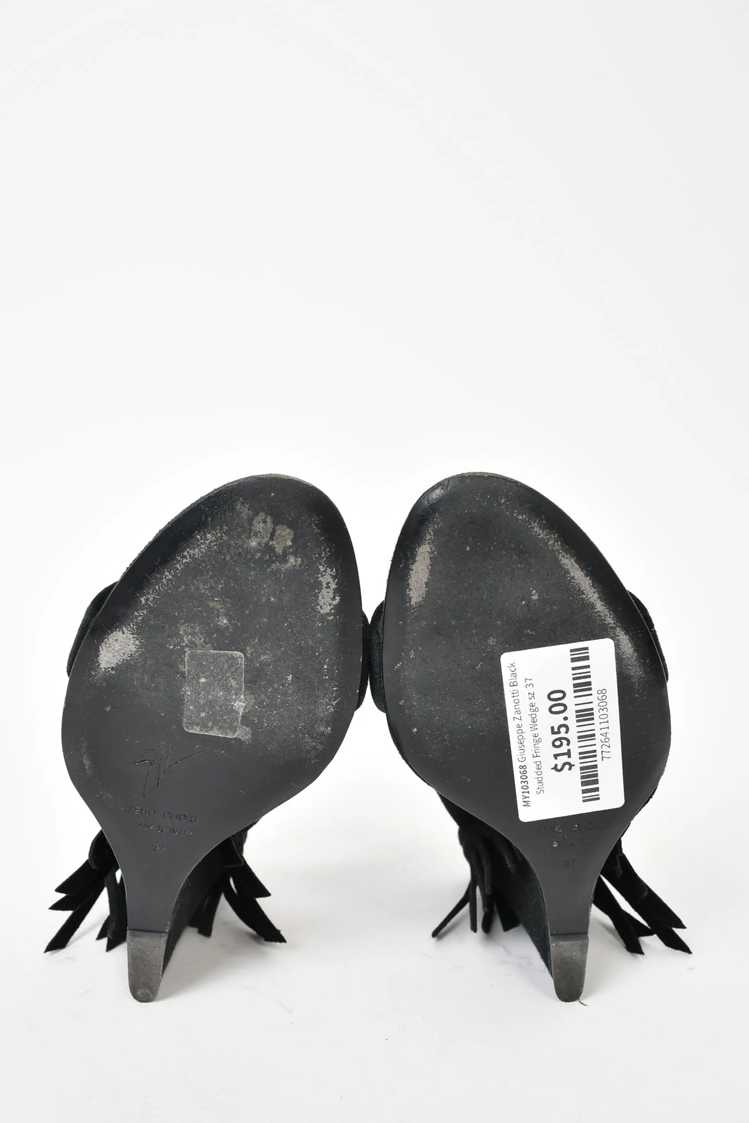 Giuseppe Zanotti Black Studded Fringe Wedge Size 37