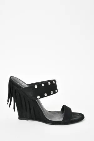 Giuseppe Zanotti Black Studded Fringe Wedge Size 37