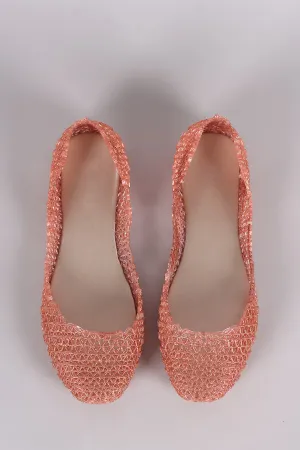 Glitter Woven Slip-On Jelly Flat