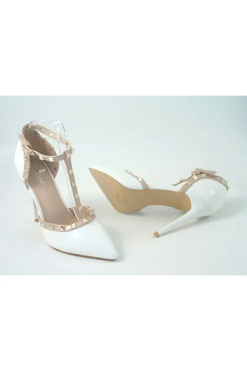 Glitz Shoes Cassidy Studded T Bar Court Shoe