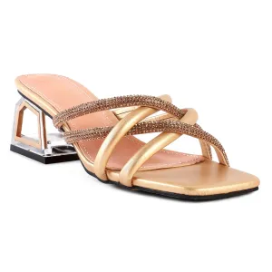 Gold Cut Out Heel Diamante Sandals